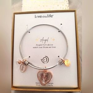 Love this life Angel bangle stainless steel silver plated charm bracelet